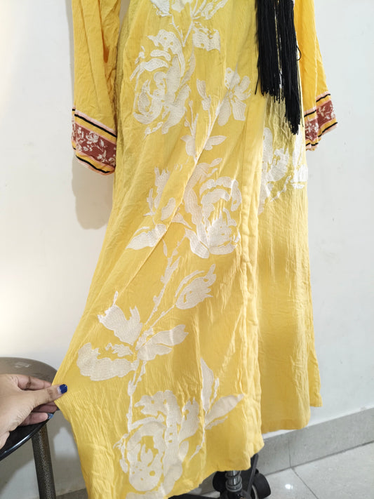 Rockett St George Ochre Yellow Floral Print Embroidered Robe: Bust-46/48