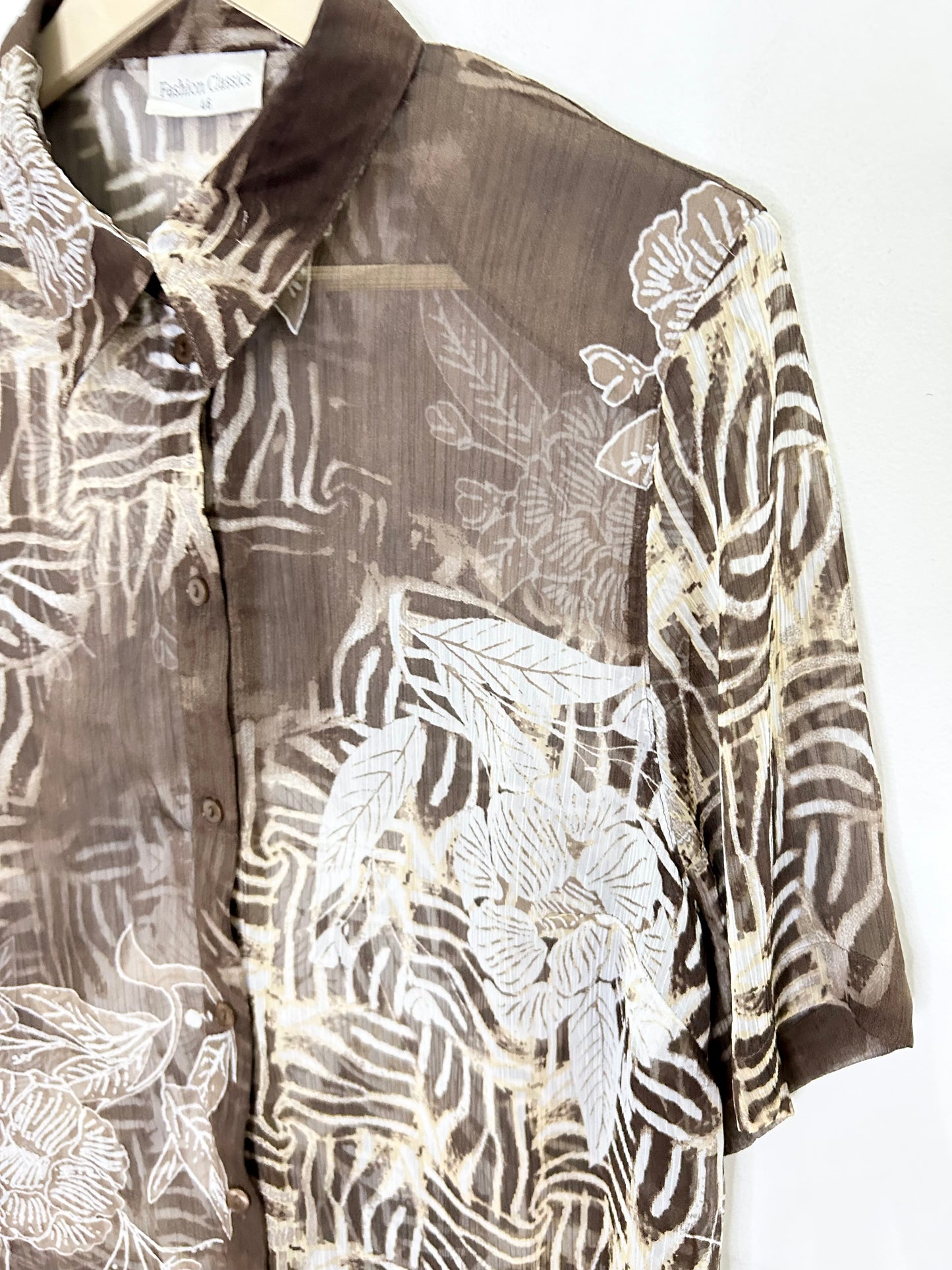 Brown Floral Shirt: Chest-46”
