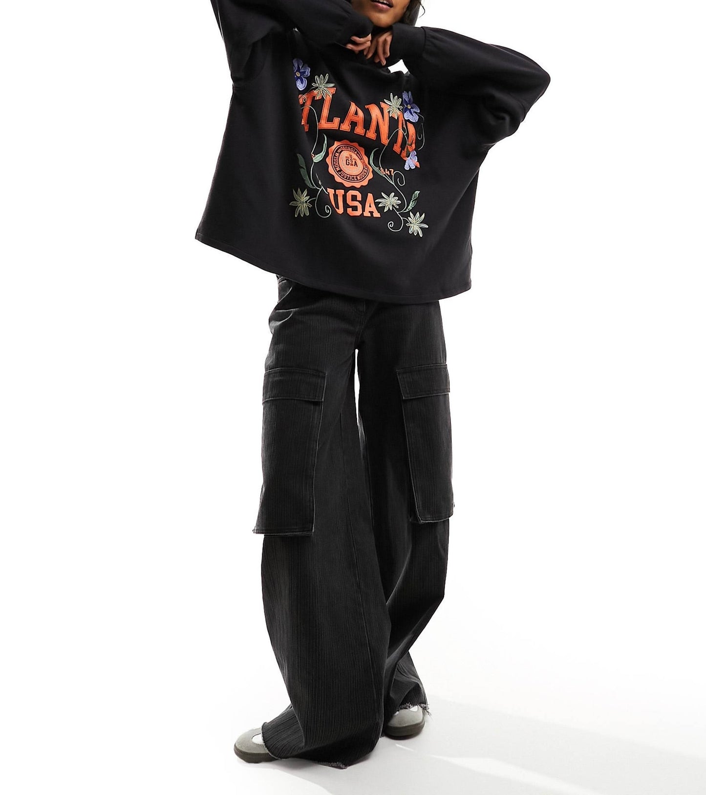 ASOS DESIGN oversized hoodie with embroidered atlanta graphic in black