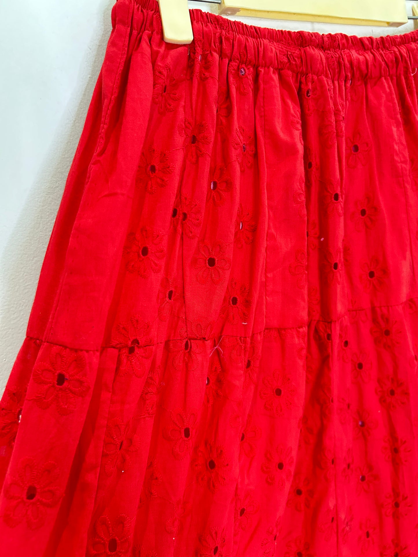Red Cotton Skirt: Waist- 28” TO 40”