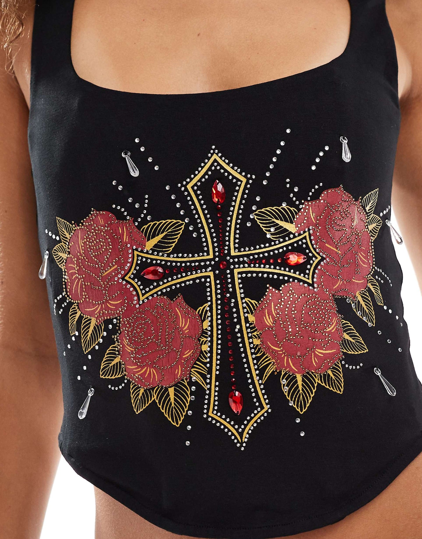 Graphic Corset Top with Embellishments