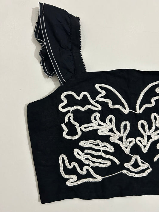 Black Embroidered Cotton Top