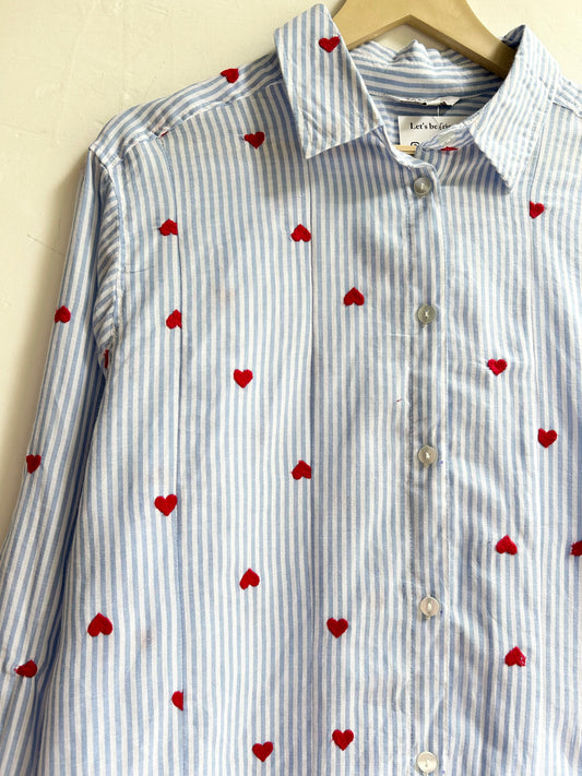 Cotton Hearts Embroidered Shirt: Chest-48”