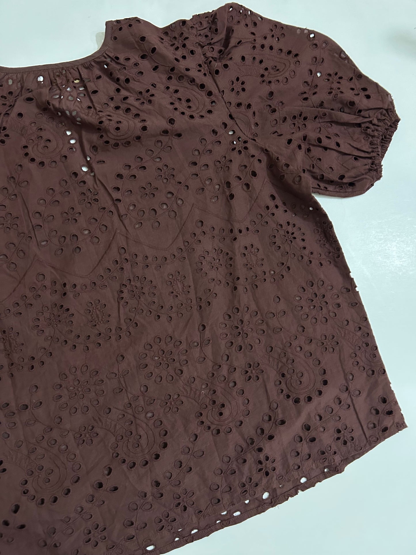 Schiffli Brown Cotton Top