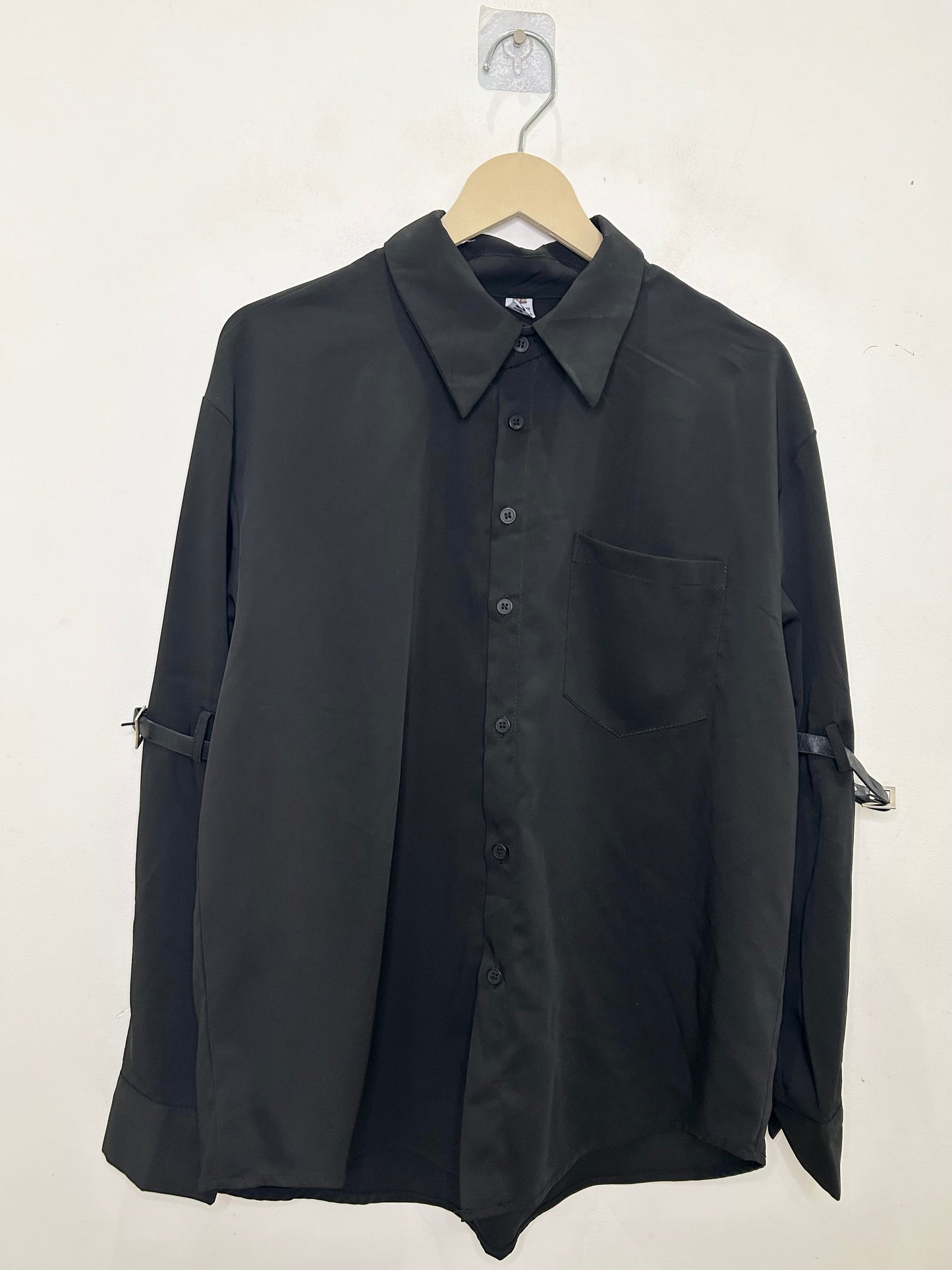 Black Solid Buckle Shirt