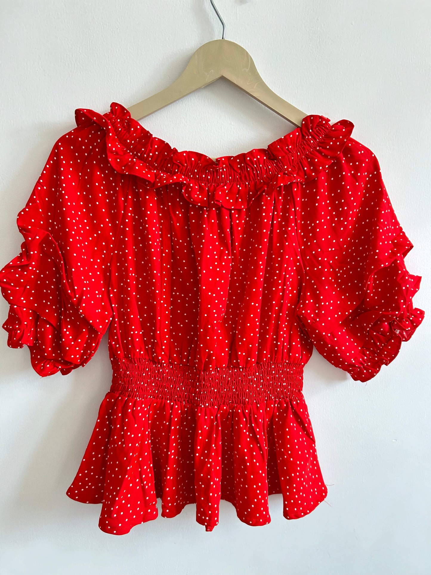 Red polka dot top