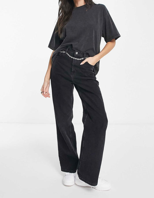 ASOS DESIGN boxy t-shirt with cut out diamante flower in washed charcoal