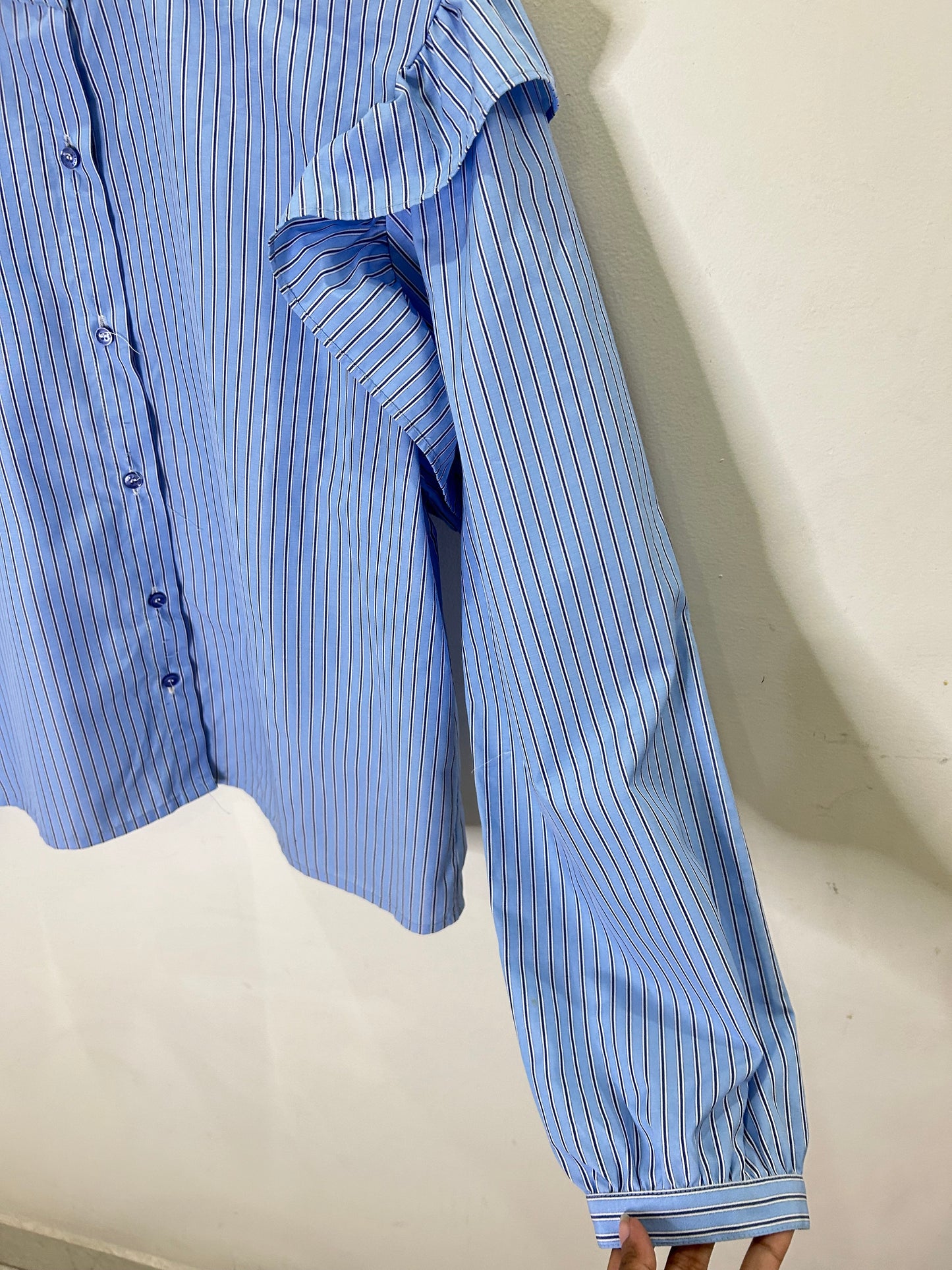 Striped Shoulder Ruffle Top