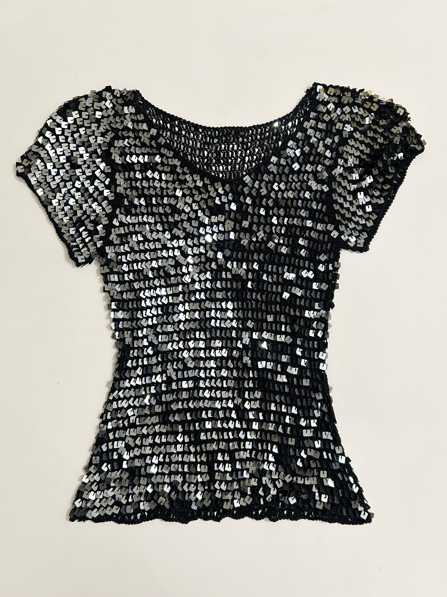 Black Embellished Sequinned Top