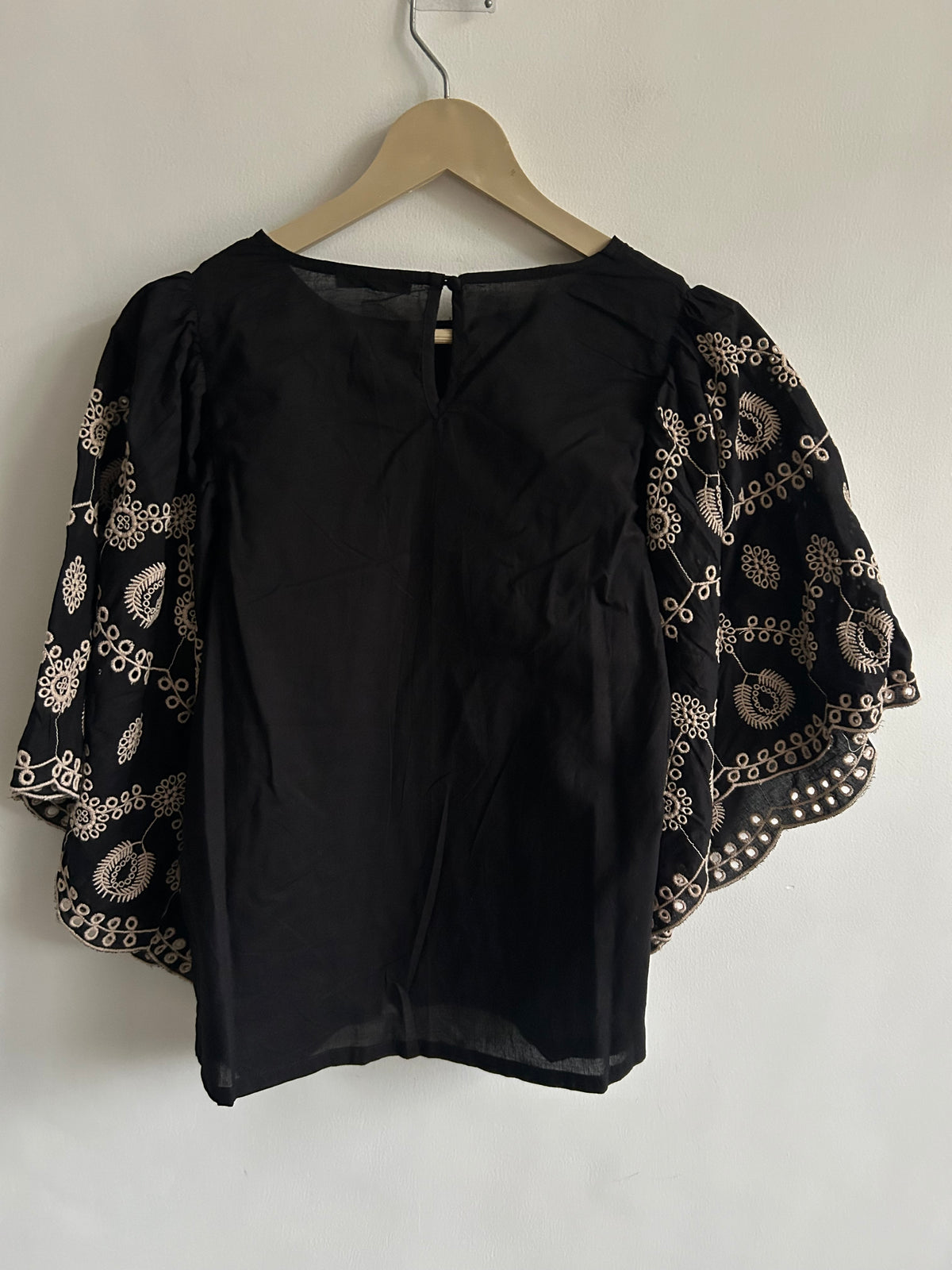 Embroidered Black Cotton Top: 34”