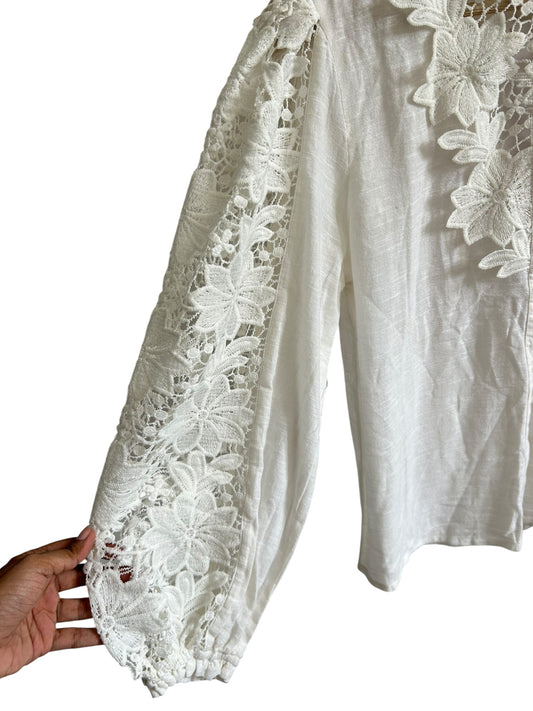 White Cotton Floral Top