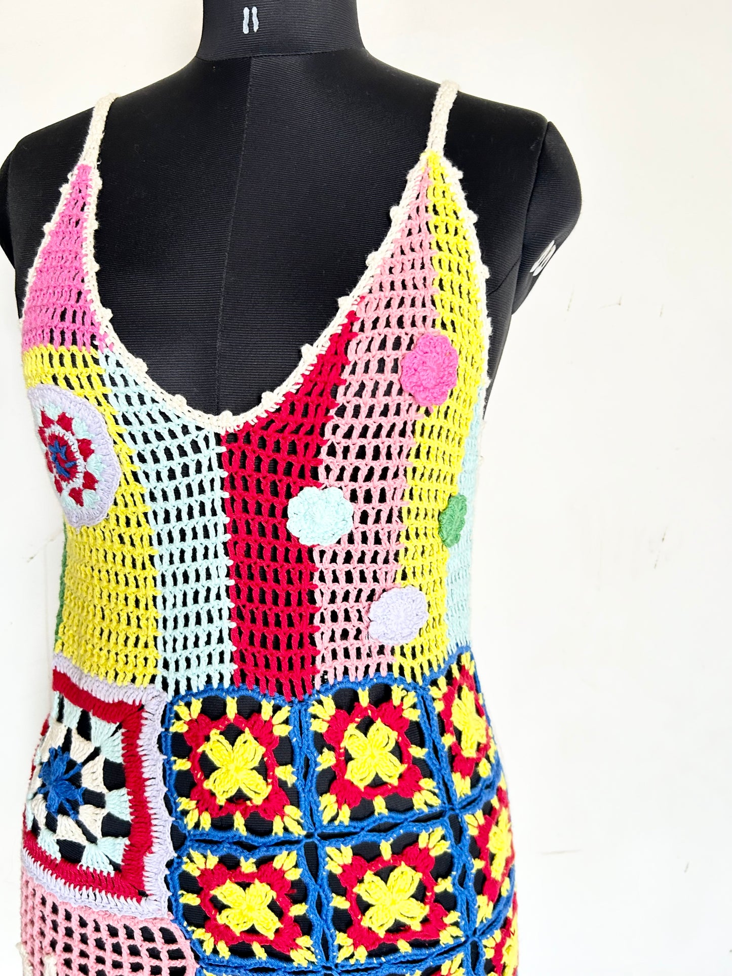 Reclaimed Vintage limited edition patchwork crochet mini dress