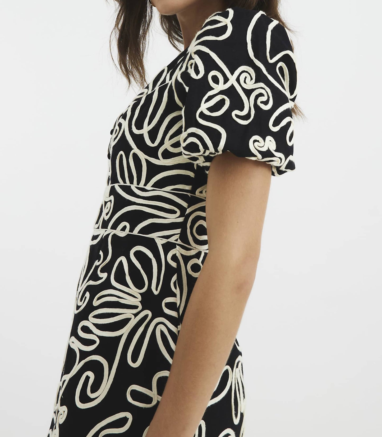 River Island Short Puff Sleeve Floral EMBROIDERED Dress