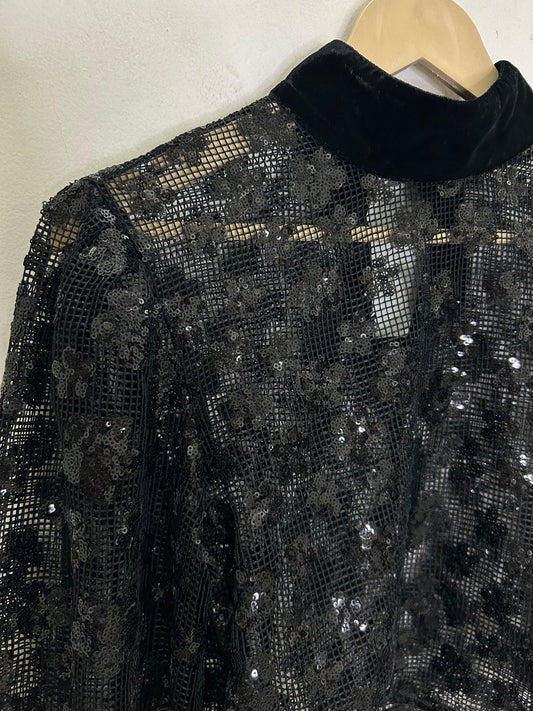 Black Sequin Sheer Blouse