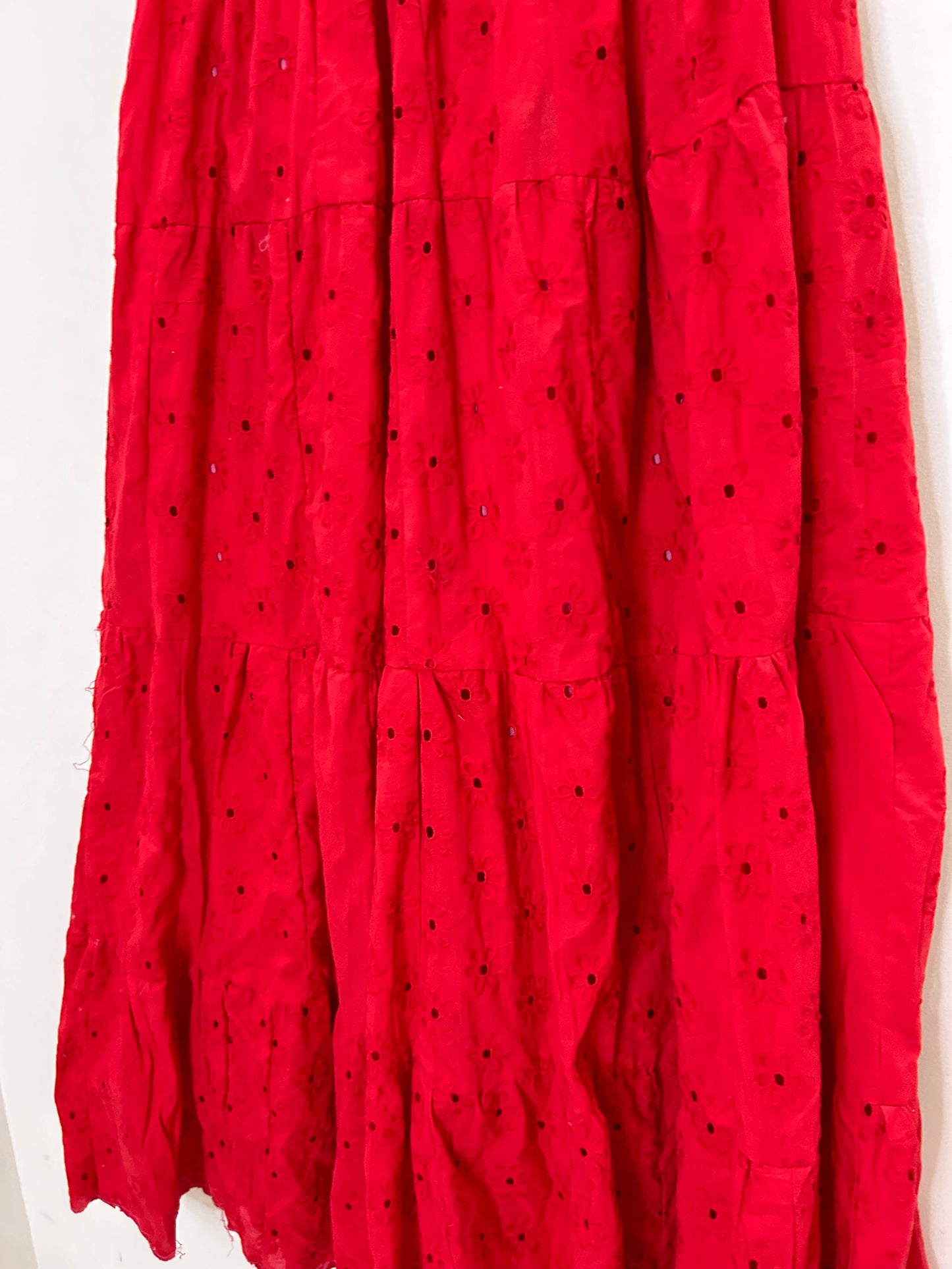 Red Cotton Skirt: Waist- 28” TO 40”