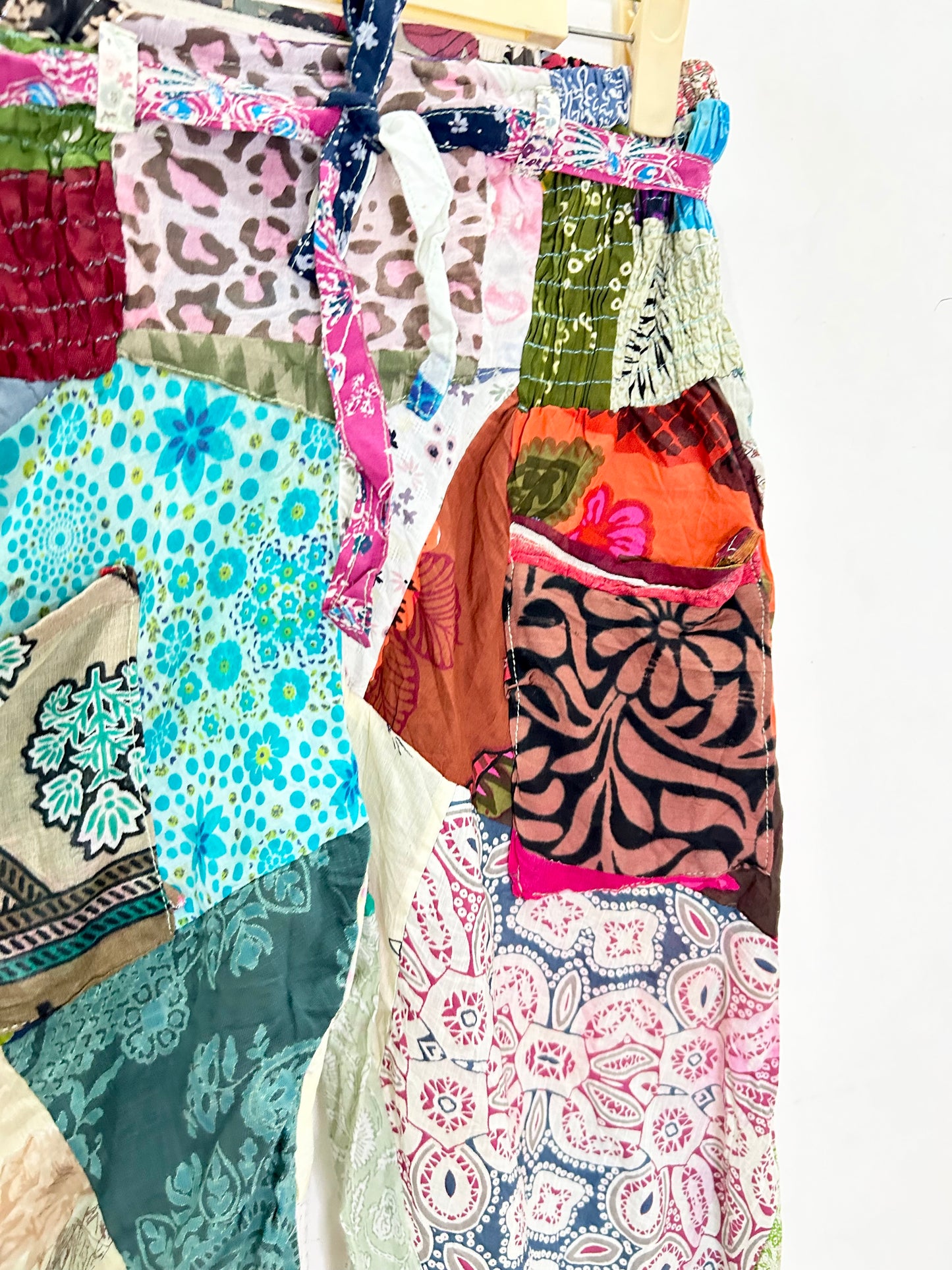 Patchwork Cotton Pants with Pocket