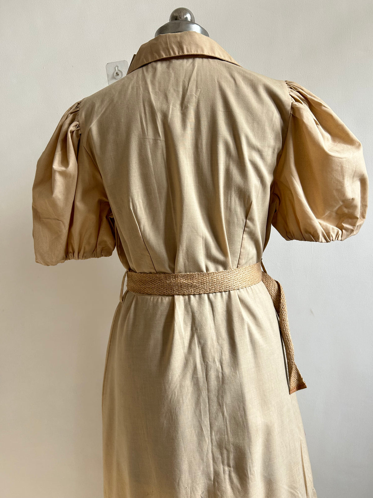 Beige Cotton Dress with Belt