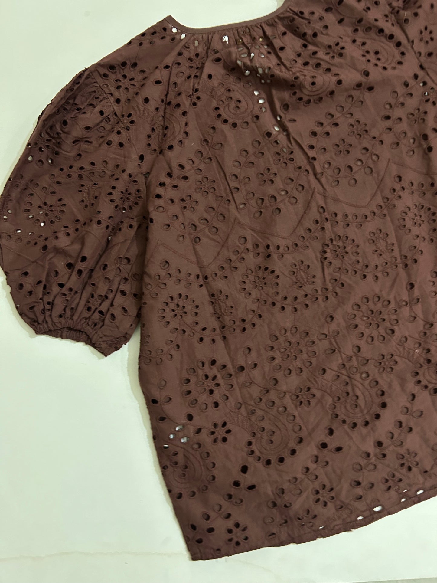 Schiffli Brown Cotton Top