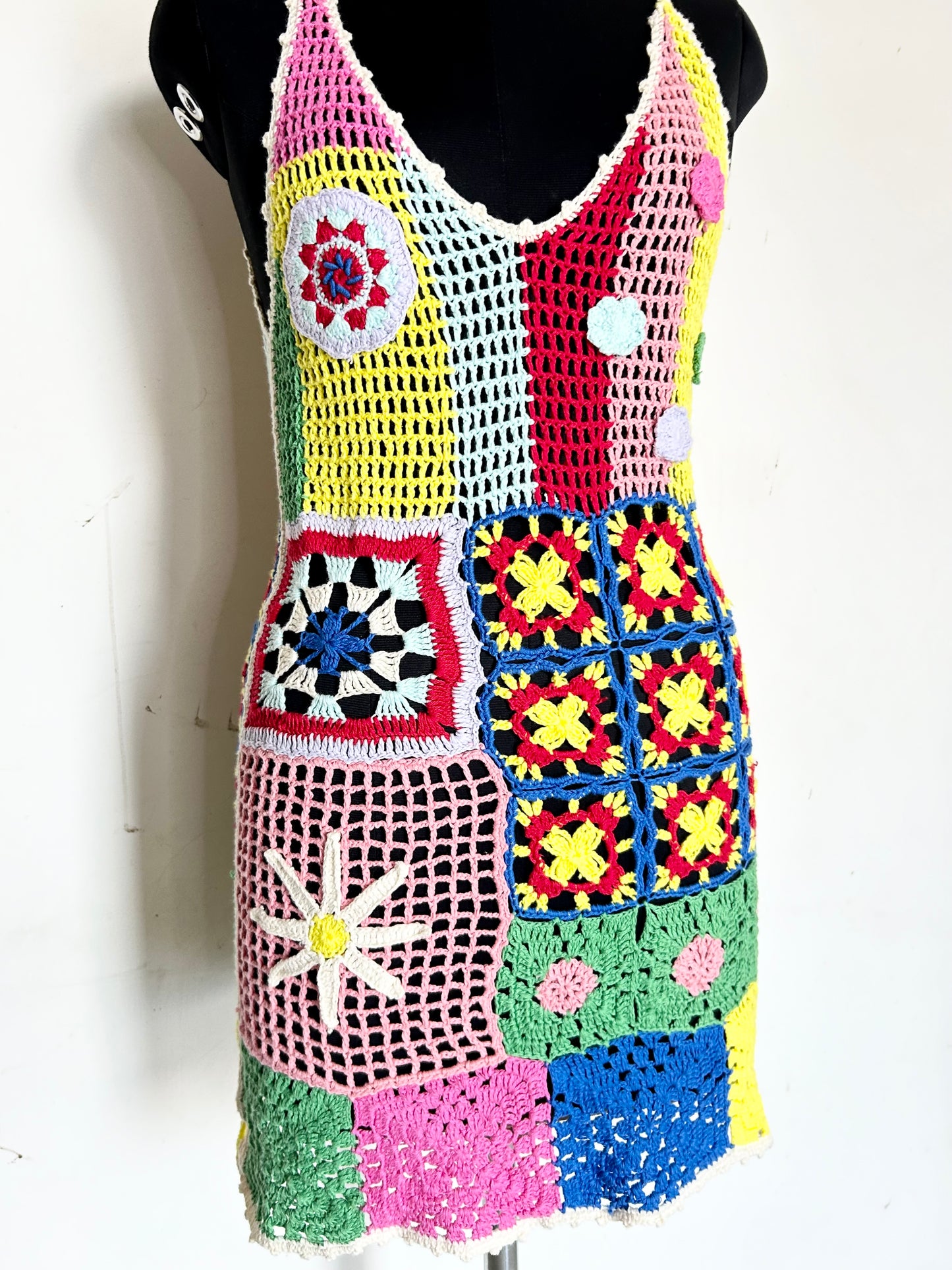 Reclaimed Vintage limited edition patchwork crochet mini dress