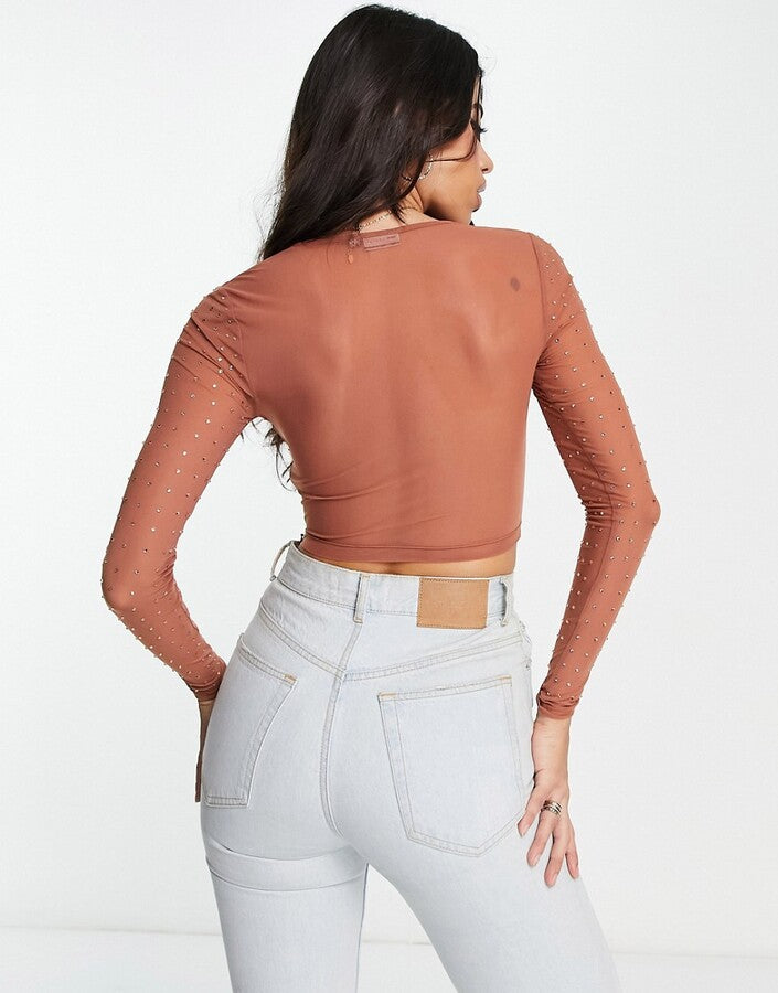 ASOS DESIGN hotfix crystal stud bust cup corset top in blush