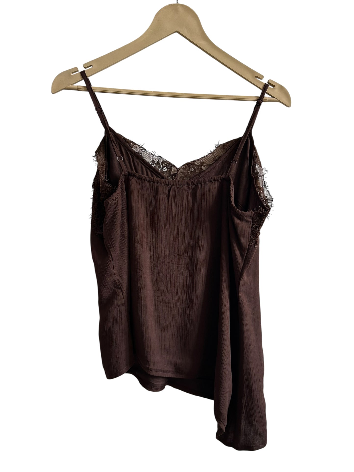 BOOHOO Lace Trim Chiffon Asymmetric Cami Top
