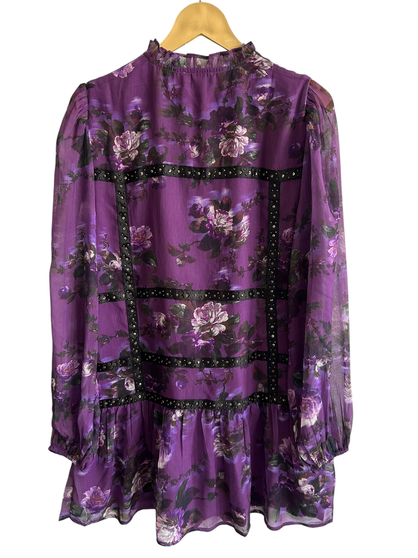 Oasis Printed Embellished Trim Detail Chiffon Dress