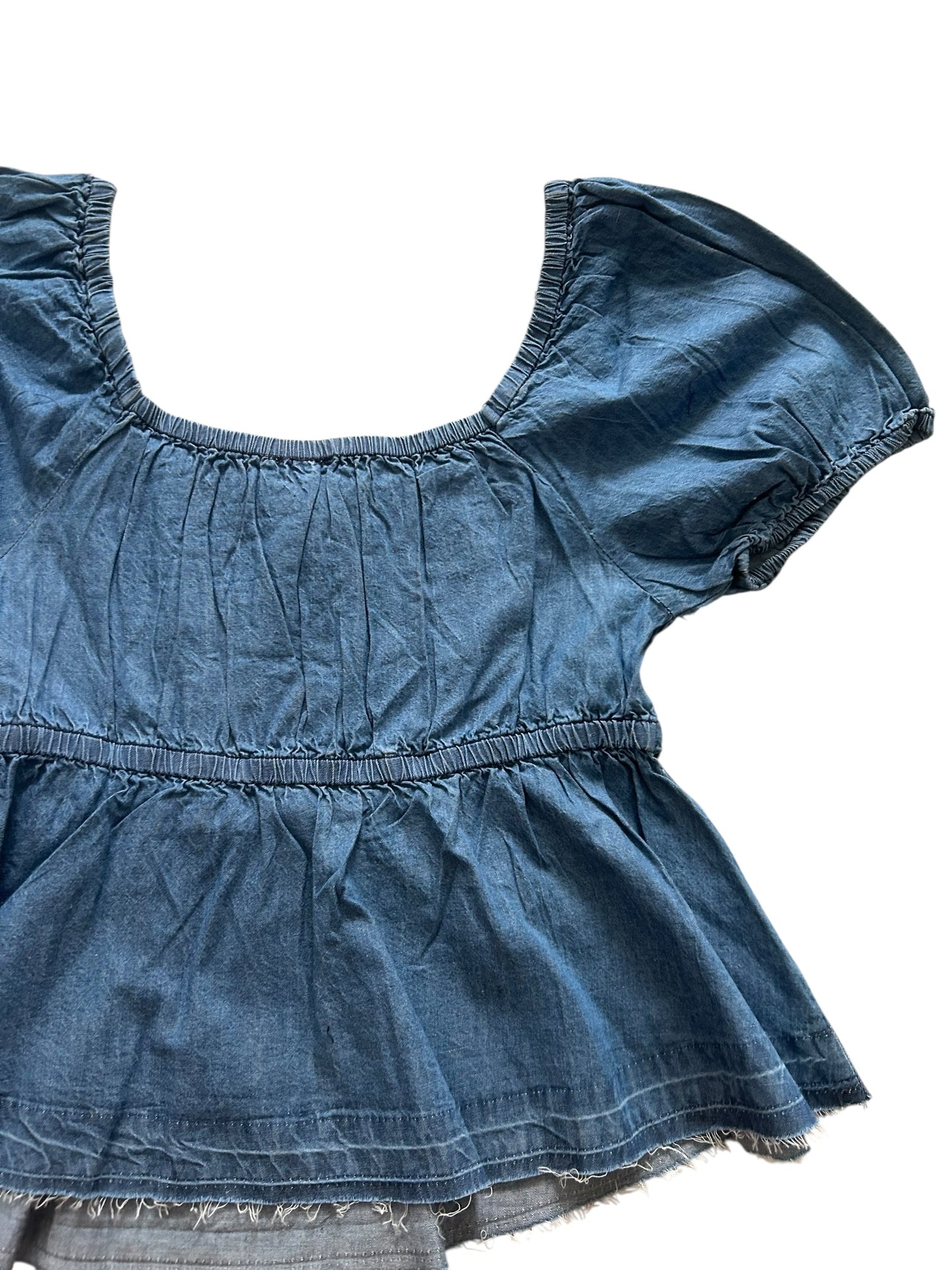 Denim Puff Sleeves Bow Top:40”