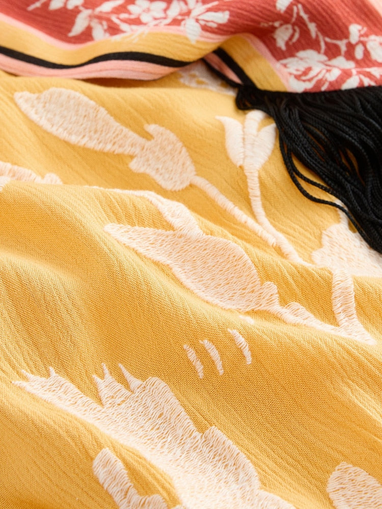 Rockett St George Ochre Yellow Floral Print Embroidered Robe: Bust-46/48