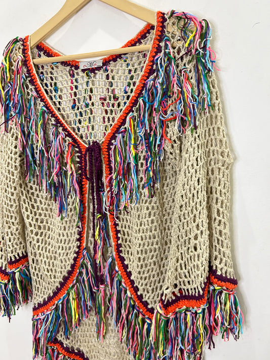 Fringe Crochet Shrug: Bust-46”