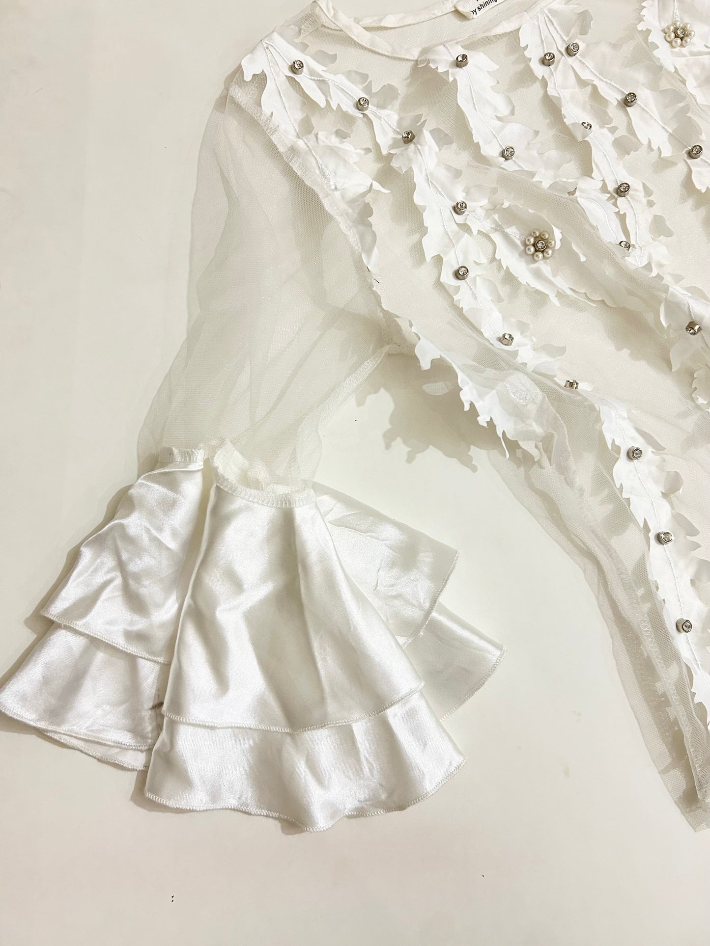 Ruffle Sleeve Mesh Top