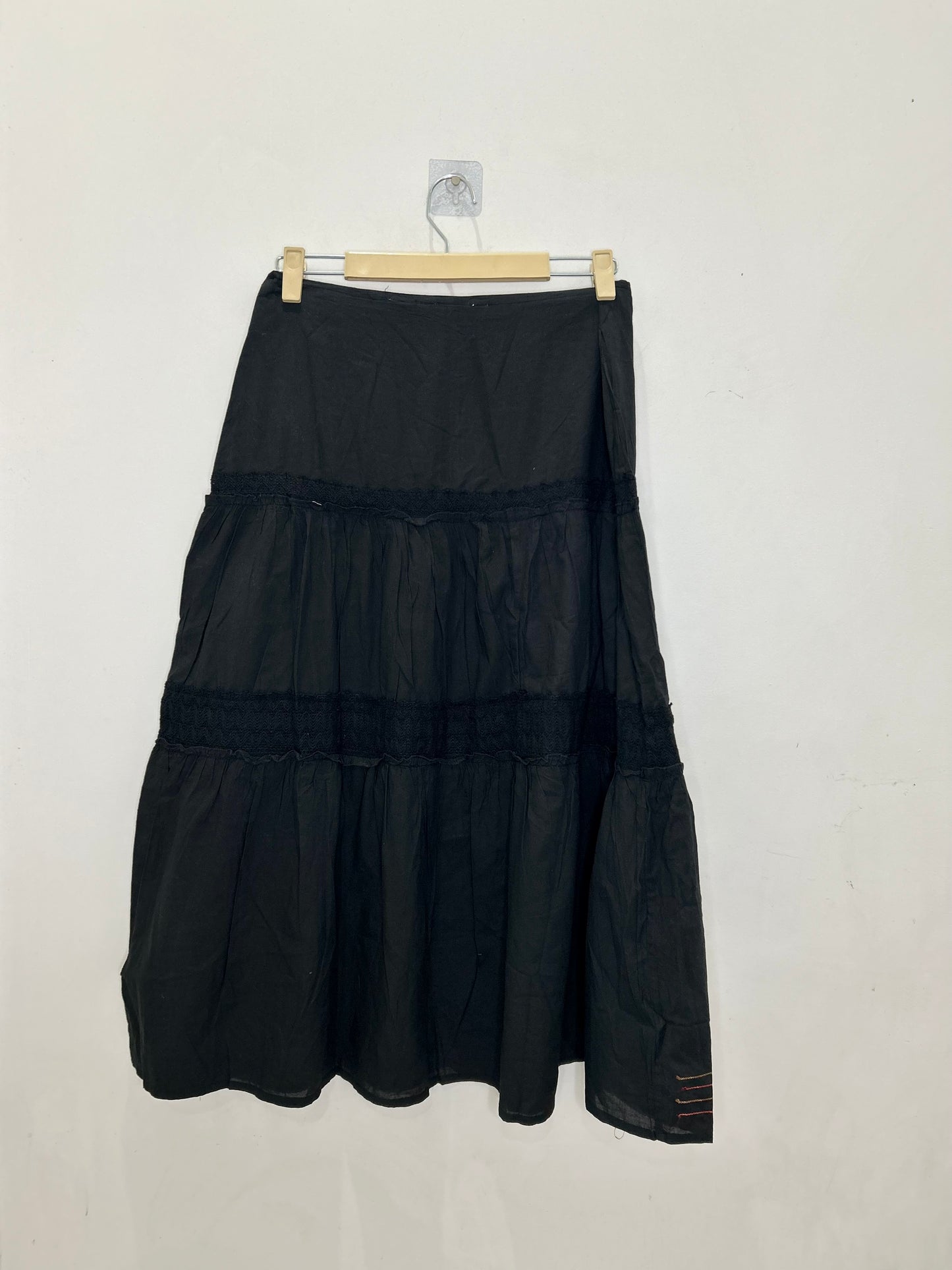 Black Cotton Embroidered Skirt