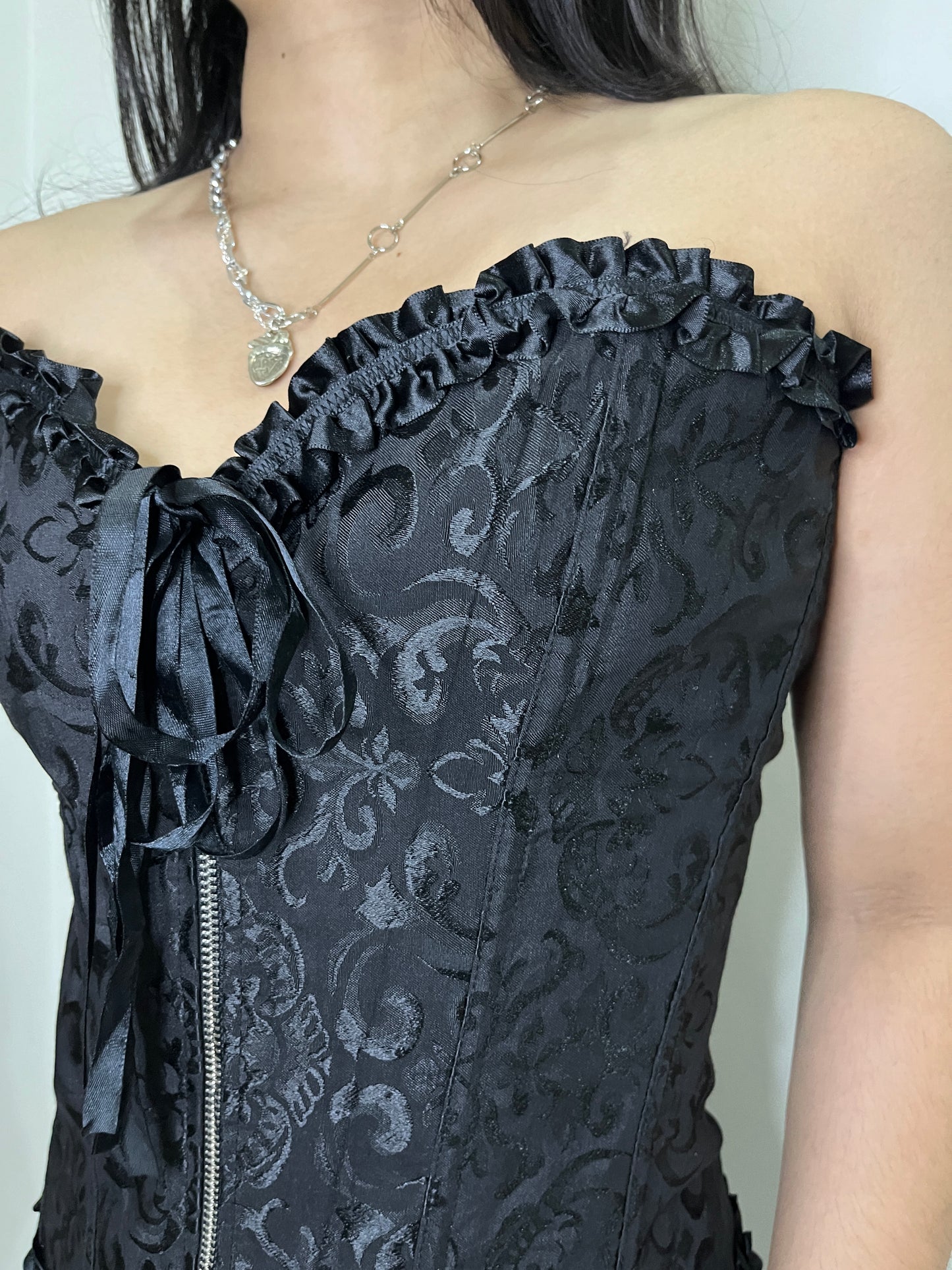 Vintage Front Zip Corset Black Top