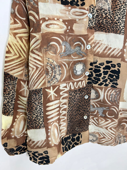 Brown Motif Shirt: Chest-40”