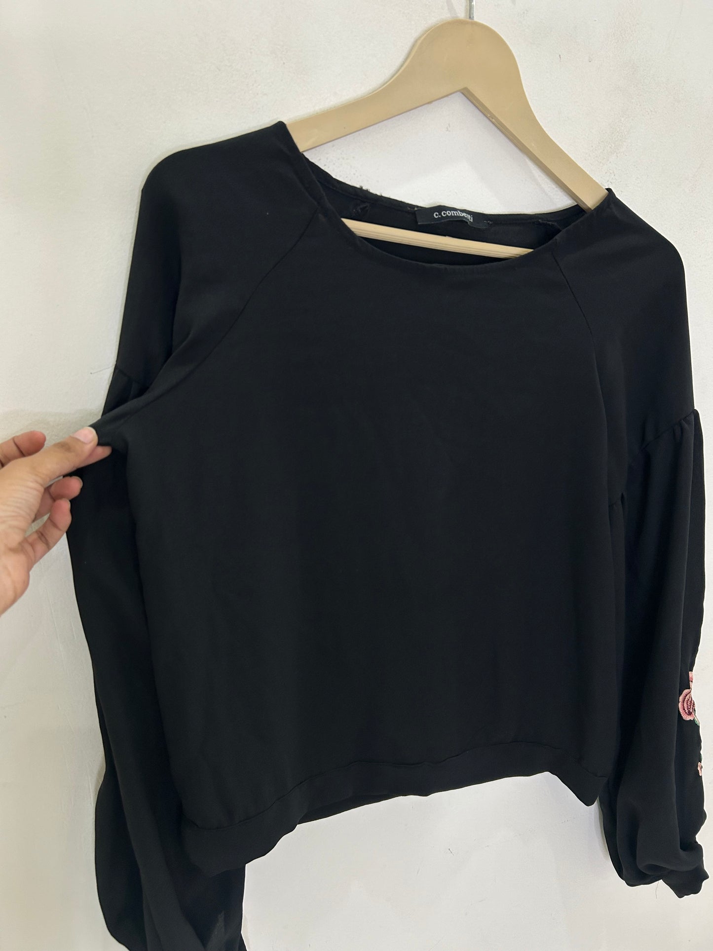 Sleeves Patchwork Black Top
