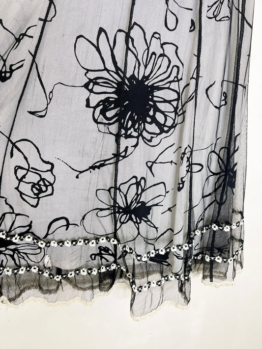 Black Floral Mesh Skirt