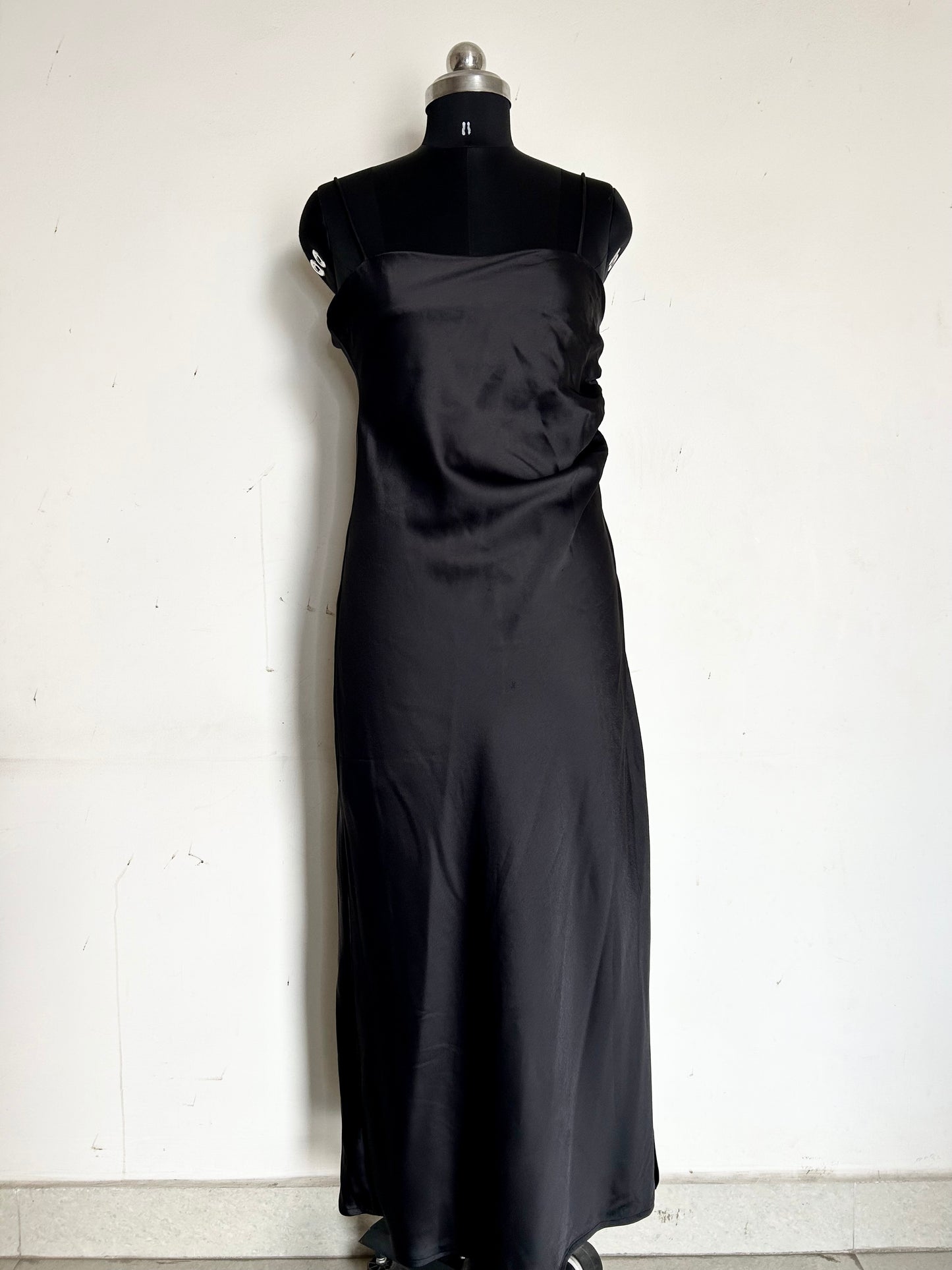 Black Solid Side Slit Dress