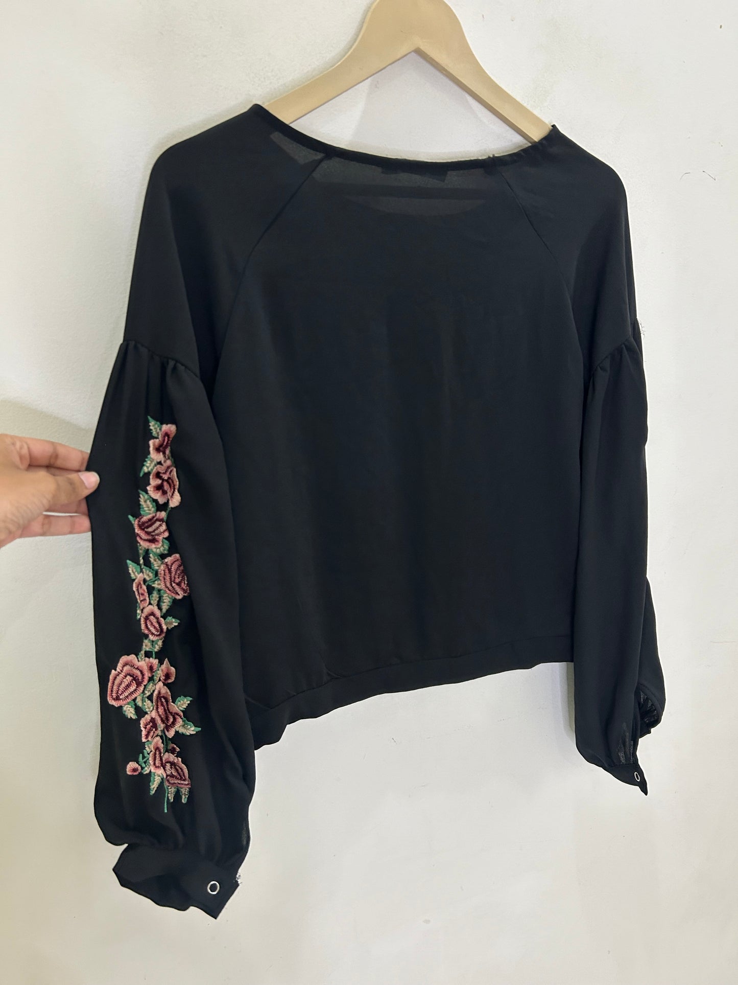 Sleeves Patchwork Black Top