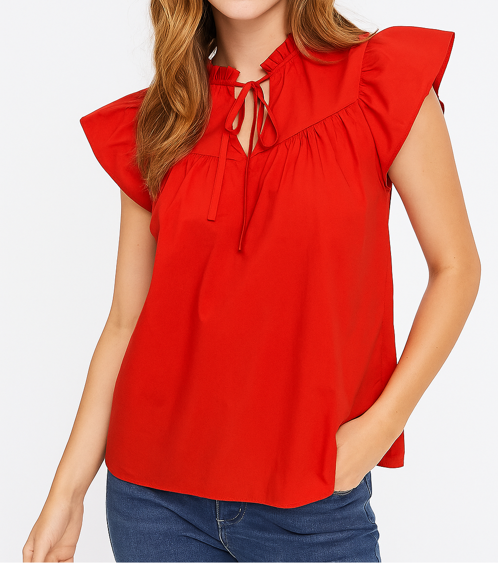 Red Ruffle Cotton Top