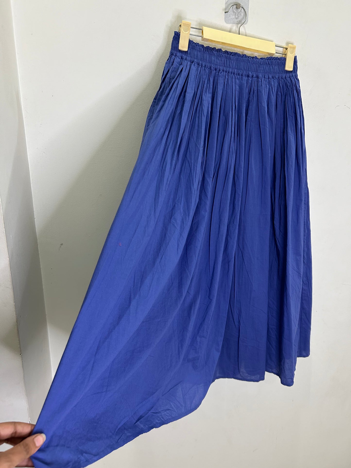 Blue Solid Cotton Skirt
