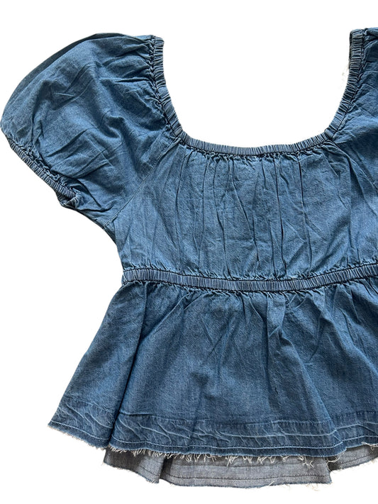 Denim Puff Sleeves Bow Top:40”