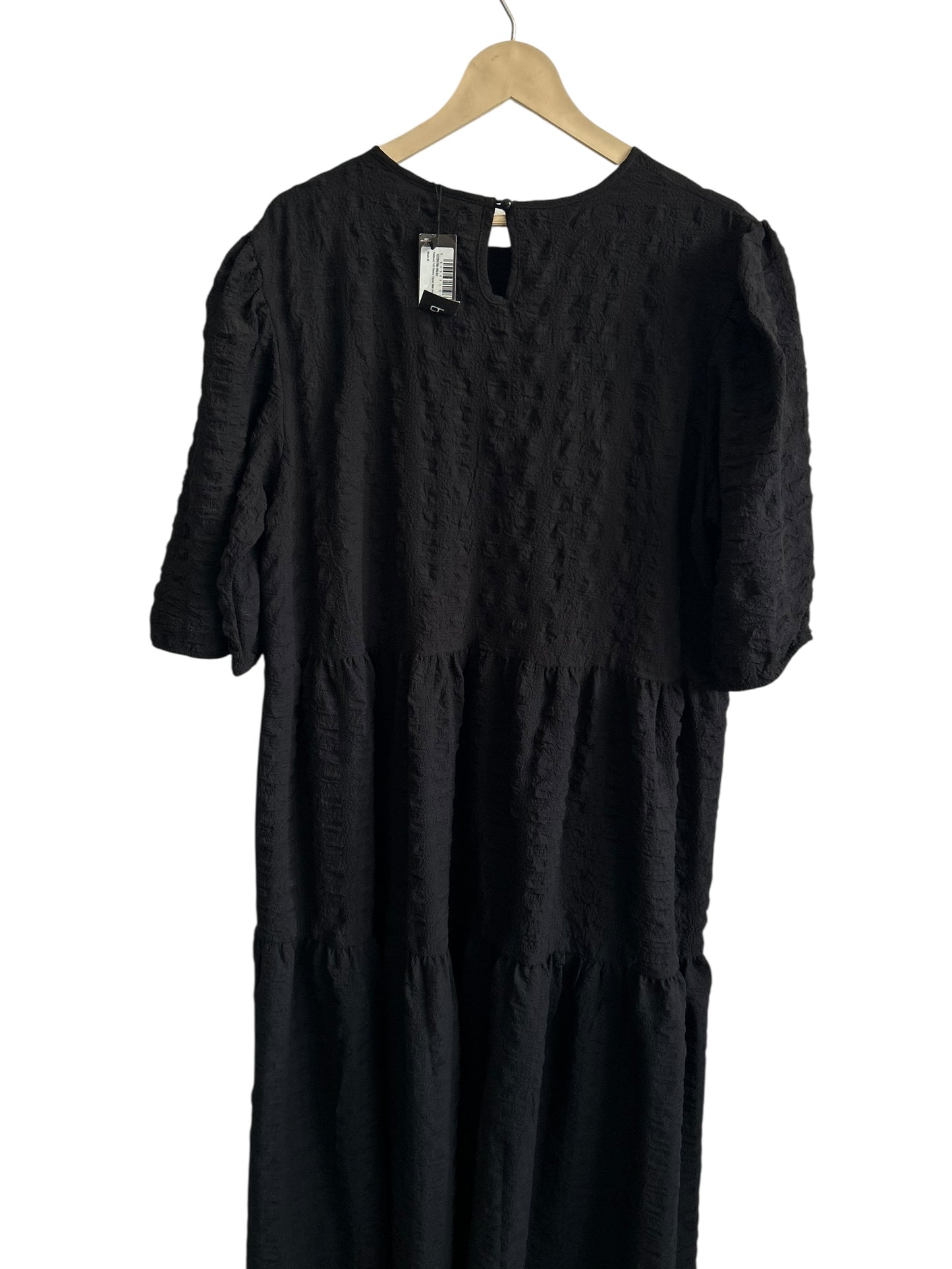Textured Puff Sleeves Tiered Smock Dress