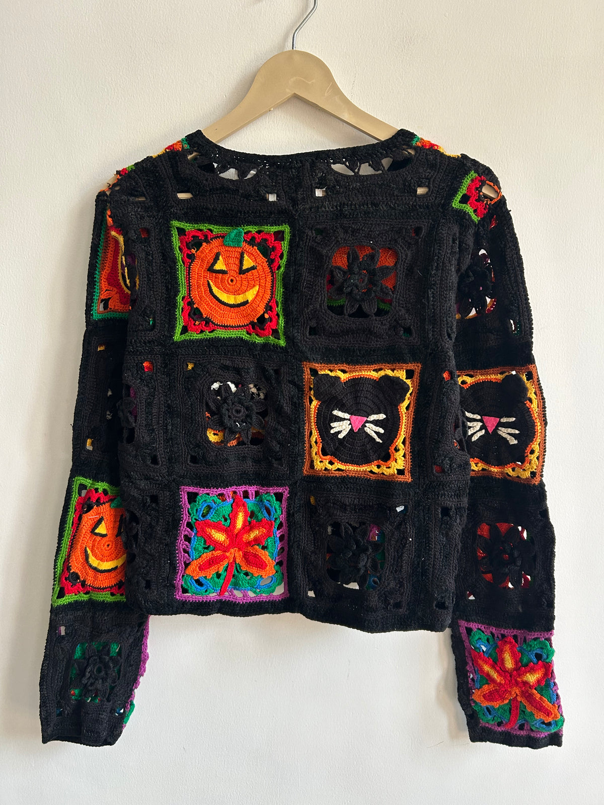 Vintage Halloween Crochet Granny Square Cardigan