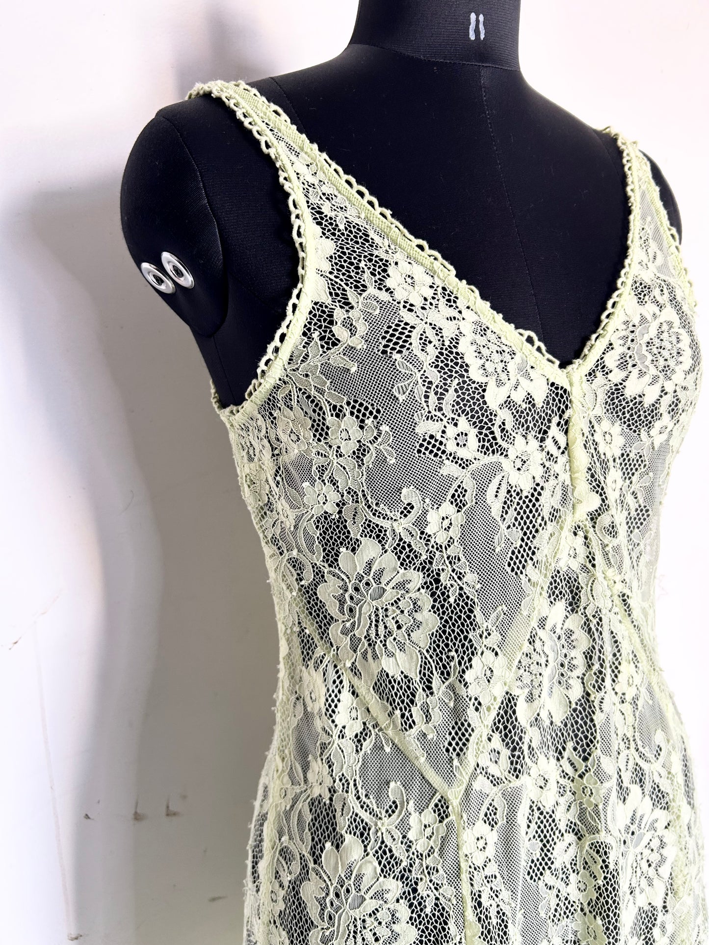 Miss Selfridge festival lace sheer strappy midi dress in lime green