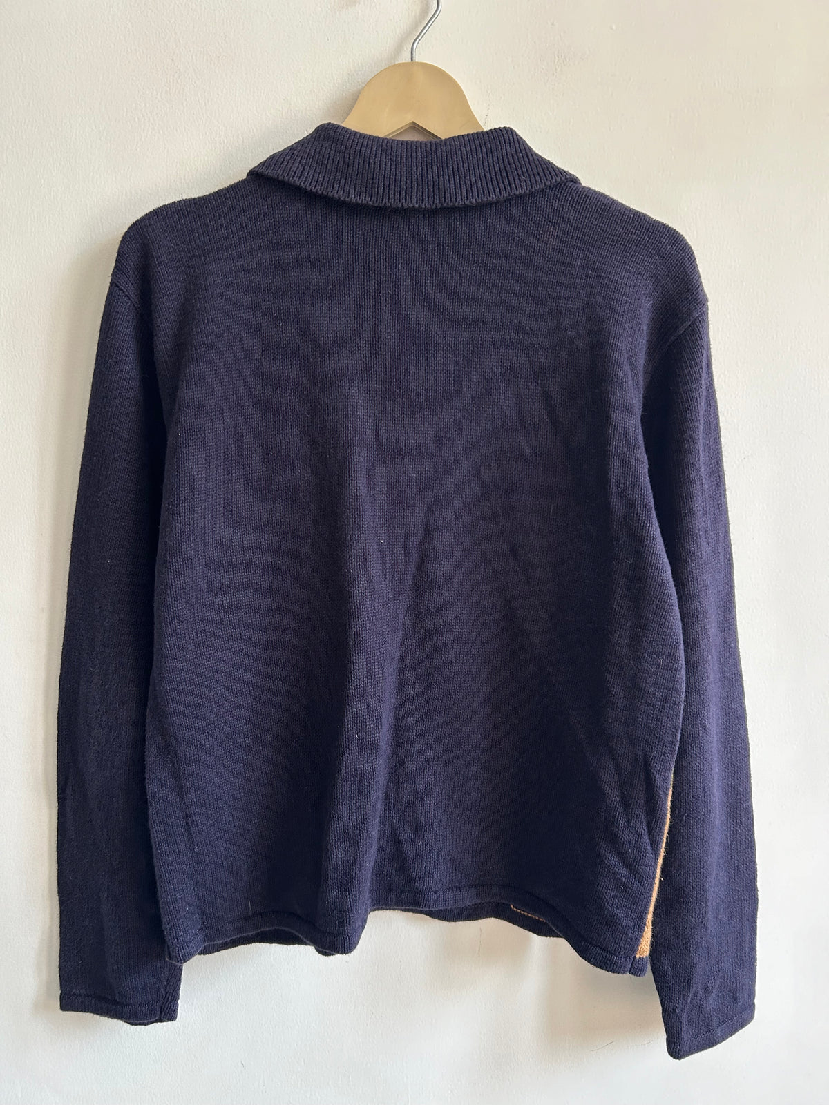 Vintage Autumn Leaf Patchwork Knit Navy Blue Cardigan