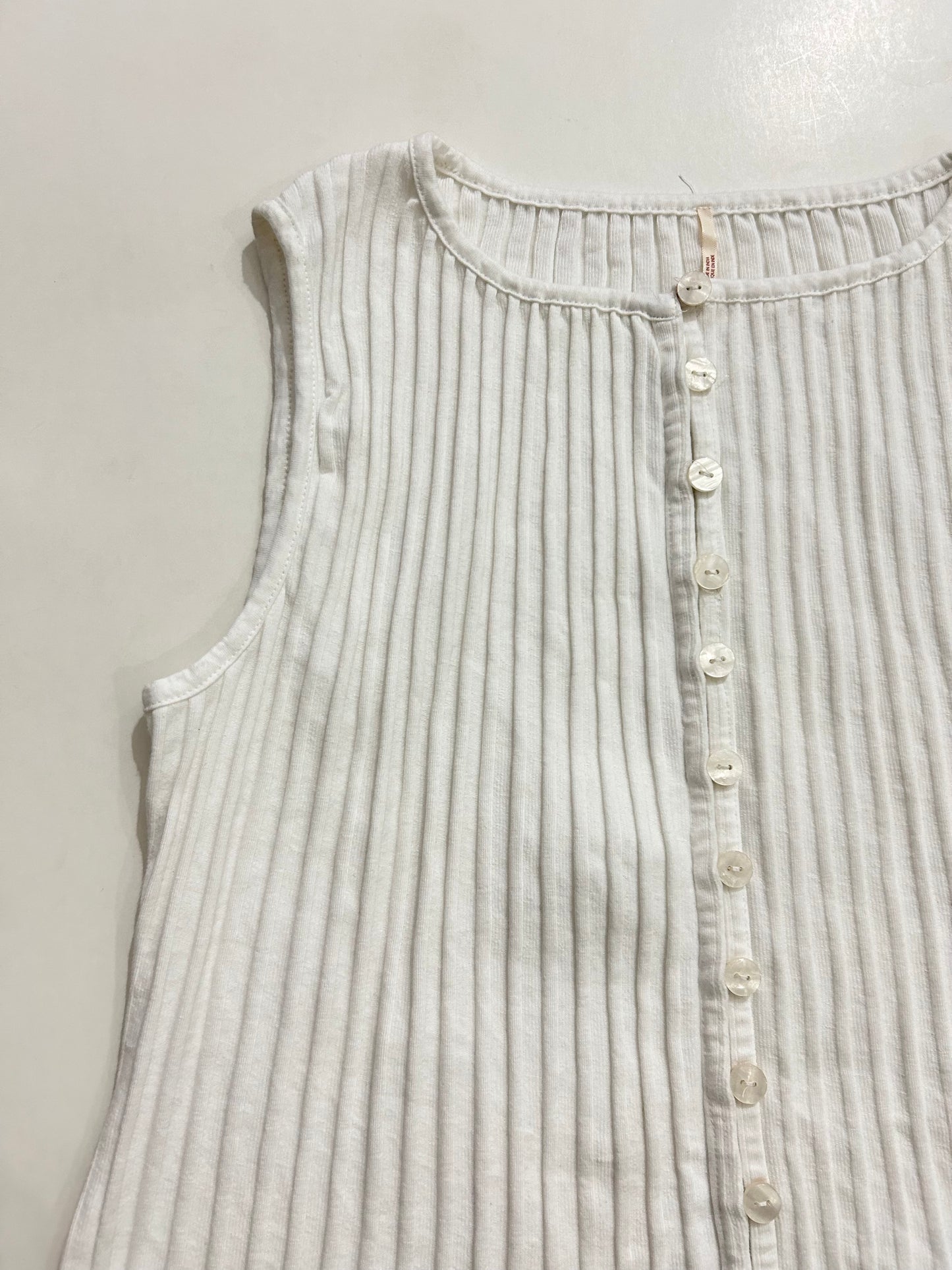 White Ribbed Vest Top-Bust 40 TO 46