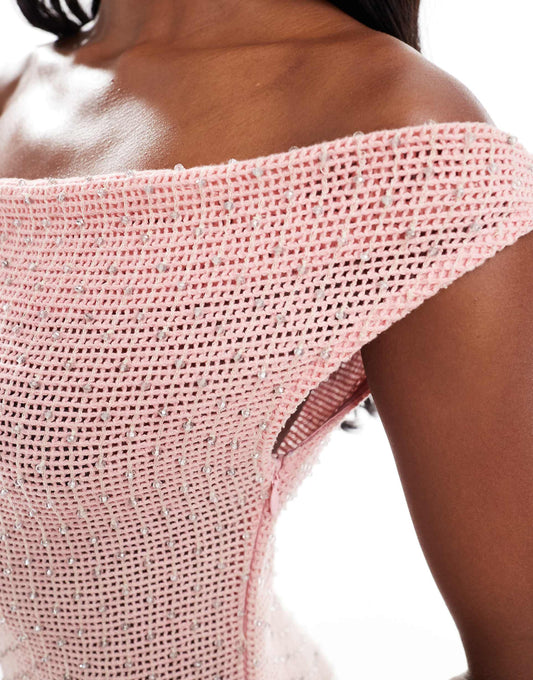 ASOS DESIGN ultimate embellished crochet maxi dress in pink and lemon