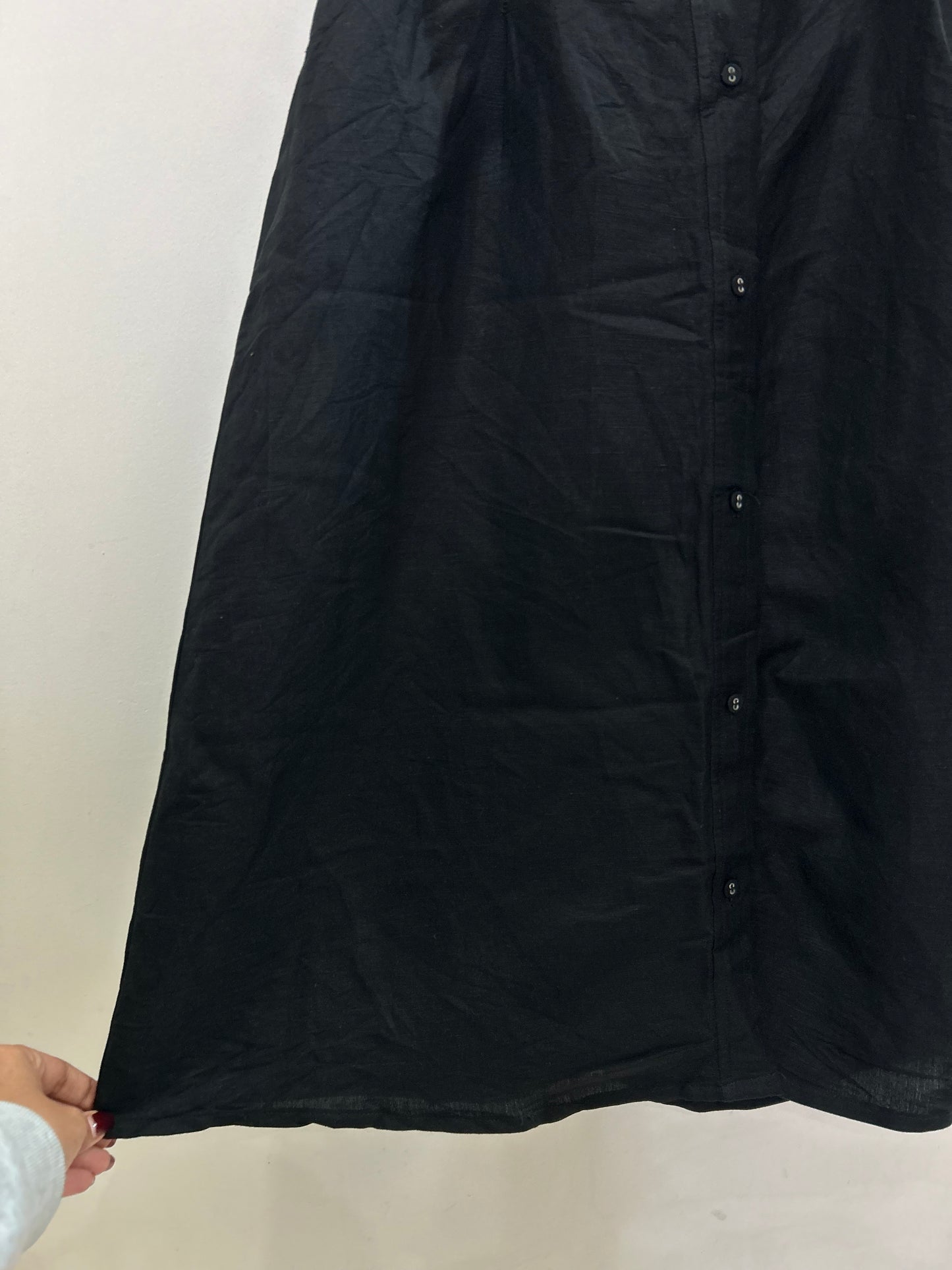 Linen Solid Black Skirt with Belt