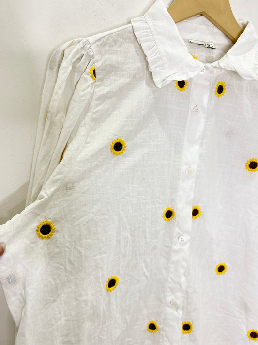 White Cotton Sunflower Shirt