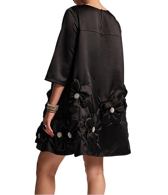 Black Beaded Floral Applique Dress