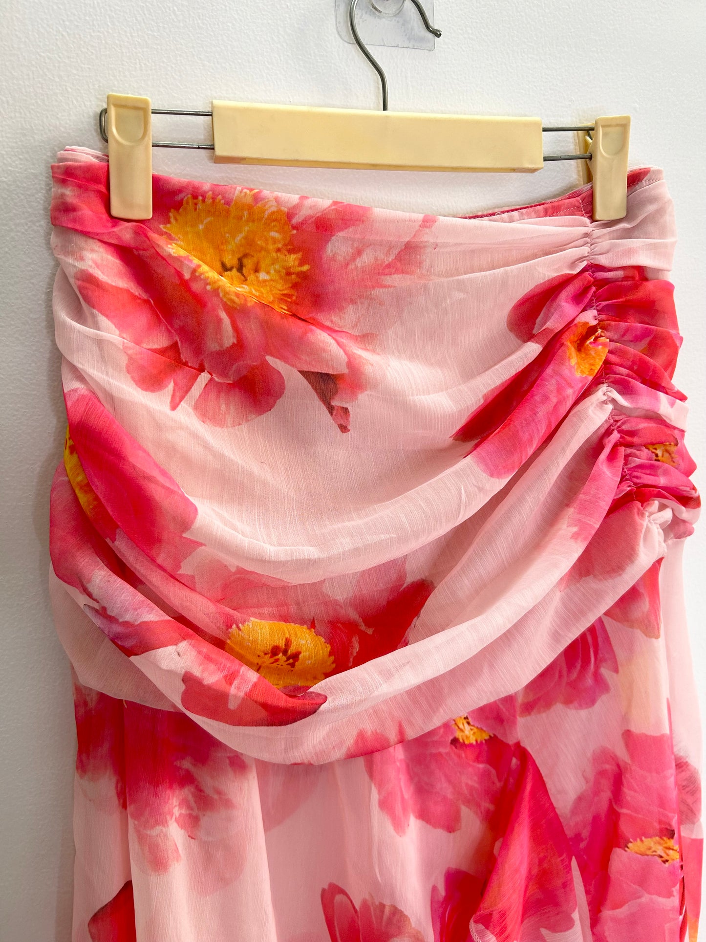 Floral Chiffon Ruffle Split Leg Maxi Skirt